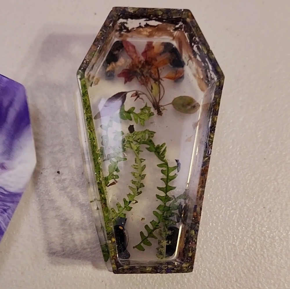 Handmade coffin trinket box with pressed botanicals